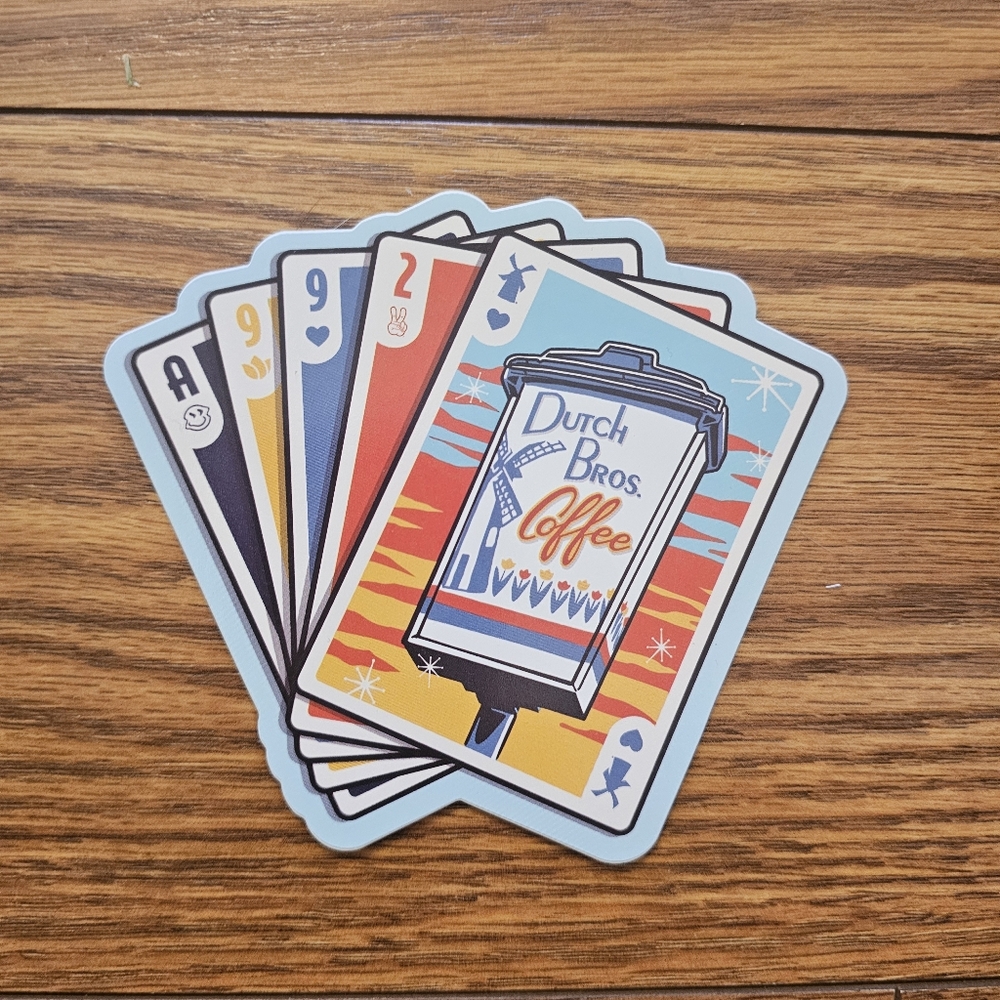 Dutch Bros Coffee Themed Playing Cards Sticker - Blue and Red